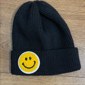 Black Adult Beanie with Smiley Patch